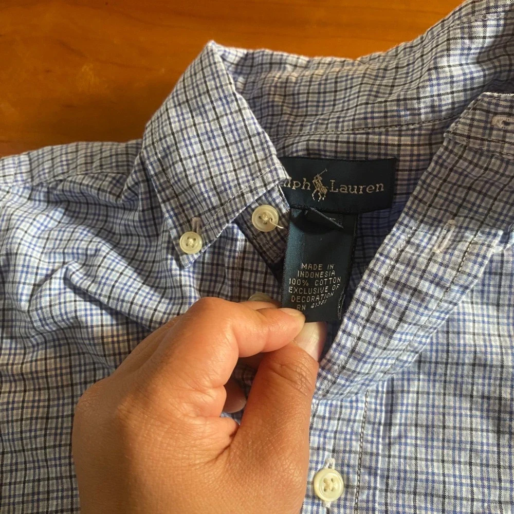 Ralph Lauren Button Down Kids Blue Plaid Short‎ Sleeve Shirt SIZE 3T